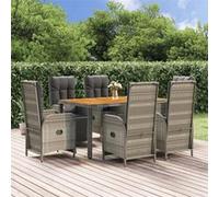 Ensemble à manger jardin et coussins 7 pcs gris rotin, ensemble de salle à manger, ensemble de salle à manger 3185047