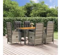 vidaXL Ensemble de jardin 7 pièces avec coussins Gris Poly rotin