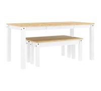 vidaXL Ensemble à Manger Panama 3 pcs Blanc Bois de pin Massif, Ensemble de Table à Manger, Table et bancs de Cuisine, Ensemble à Manger en Bois Massif