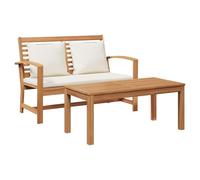 vidaXL Ensemble Banc + Table pour l'extérieur, Naturel et crème, en Teck Massif. Dimensions : 110 x 64 x 77 cm, Coussin 95 x 45 x 40 cm. Style Rustique, résistant. Montage requis avec Un Tournevis. I