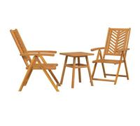 vidaXL Ensemble Bistro de Jardin 3 pcs Marron Bois d'acacia Massif, Chaise Longue Pliable avec Dossier réglable, mobilier de Jardin, Set Repas en Bois, extérieur