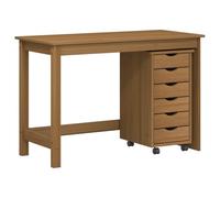 vidaXL Ensemble bureau et armoire à roulettes avec tiroir MOSS 2 pièces, marron miel, salon moderne, ensemble de bureau rectangulaire, grand rangement, espace de travail fonctionnel, décoration