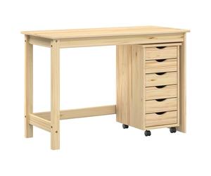 vidaXL Ensemble Bureau et Cabinet Roulant Moss 2 pcs Marron, Bureau Moderne Rectangle pour Salon, Rangement spacieux, en Bois de pin, unité Mobile à roulettes