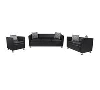 vidaXL Ensemble canapé 3 Places 2 Places et Fauteuil Cube Cuir Artificiel Noir
