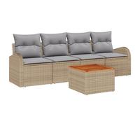 vidaXL Ensemble Canapé de Jardin 5 Pièces avec Coussins Beige Poly Rattan Acacia