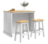 vidaXL Ensemble Cuisine Îlot 3 pcs Blanc et Cire de Miel Pin Massif, Chariot de Cuisine, Espace Mobile Rustique avec Rangement, Chariot Utilitaire et Organisateur de Cuisine pour la Maison
