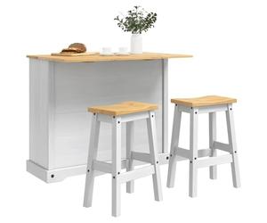 vidaXL Ensemble Cuisine Îlot Corona 3 pcs Blanc et Cire de Miel, Îlot de cuisine rustique, bois de pin pour rangement, grand espace, plan de travail pliable, design pratique