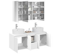 vidaXL Ensemble d'armoire de Salle de Bain 4 pcs Blanc, Ensemble de Meubles de Salle de Bain Modernes, Vanity Mural avec Miroir LED, Rangement Bien pensé, Gain de Place