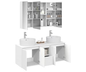vidaXL Ensemble d'armoire de Salle de Bain 4 pcs Blanc, Ensemble de Meubles de Salle de Bain Modernes, Vanity Mural avec Miroir LED, Rangement Bien pensé, Gain de Place