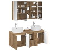 vidaXL Ensemble d'armoire de Salle de Bain 4 pcs Chêne Artisanal, Ensemble de Meubles de Salle de Bain Modernes, Vanity Mural avec Miroir LED, Rangement Bien pensé, Gain de Place