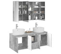 vidaXL Ensemble d'armoire de Salle de Bain 4 pcs Gris béton, Ensemble de Meubles de Salle de Bain Modernes, Vanity Mural avec Miroir LED, Rangement Bien pensé, Gain de Place