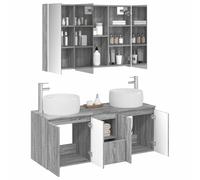vidaXL Ensemble d'armoire de Salle de Bain 4 pcs Sonoma Gris, Ensemble de Meubles de Salle de Bain Moderne, Rangement rectangulaire, Design Mural élégant avec éclairage LED