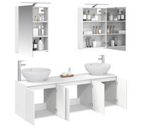 vidaXL Ensemble d'armoire de Salle de Bain 5 pcs Blanc, Meuble de Salle de Bain Moderne, Vasque rectangulaire et Armoire Miroir LED, Gain de Place pour Bien s'organiser