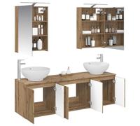 vidaXL Ensemble d'armoire de Salle de Bain 5 pcs Chêne Artisanal, Meuble de Salle de Bain Moderne, Vasque rectangulaire et Armoire Miroir LED, Gain de Place pour Bien s'organiser