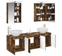 vidaXL Ensemble d'armoire de Salle de Bain 5 pcs Chêne fumé, Meuble de Salle de Bain Moderne, Vasque rectangulaire et Armoire Miroir LED, Gain de Place pour Bien s'organiser