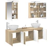 vidaXL Ensemble d'armoire de Salle de Bain 5 pcs Chêne Sonoma, Meuble de Salle de Bain Moderne, Vasque rectangulaire et Armoire Miroir LED, Gain de Place pour Bien s'organiser