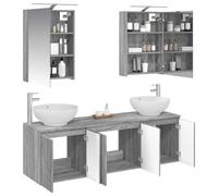vidaXL Ensemble d'armoire de Salle de Bain 5 pcs Sonoma Gris, Meuble de Salle de Bain Moderne, Vasque rectangulaire et Armoire Miroir LED, Gain de Place pour Bien s'organiser