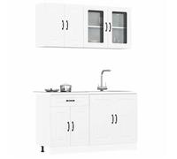 vidaXL Ensemble d'armoires Cuisine 4pcs Kalmar Blanc Bois d'ingénierie, Ensemble d'armoires, étagère de Rangement, Placard, Armoire de Cuisine