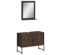 vidaXL Ensemble d'Armoires de Salle de Bain 2 pcs, Meuble-lavabo avec Étagère et Miroir, Armoire de Rangement de Toilette, Chêne Marron
