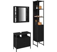 vidaXL Ensemble d'armoires de salle de bain 3 pcs chêne noir 33 x 33 x 185.5 cm