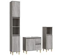 vidaXL Ensemble d'Armoires de Salle de Bain 3 pcs, Meubles de Rangement avec Meuble-lavabo, Organisateur Toilette Intérieur, Sonoma Gris