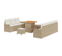 Ensemble de 10 Canapés de Jardin avec Coussins Beige Rattan Poly Acacia, Canapé de Jardin 2 Places avec Rangement & Coussins Beige Rattan Poly, Ensemble de Salle à Manger de Jardin de 3 Pièces avec Co