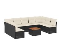 vidaXL Ensemble de 10 canapés de jardin avec coussins noir poly rotin