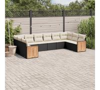 vidaXL Ensemble de 10 canapés de jardin avec coussins noir poly rotin