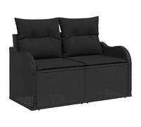 vidaXL Ensemble de 10 pièces de canapé de Jardin avec Coussins Noir Poly Rattan, Canapé de Jardin 2 Places avec Rangement et Coussins Noir Poly Rattan