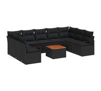 vidaXL Ensemble de 10 Pièces de Canapés de Jardin avec Coussins Noir Poly Rattan Acacia