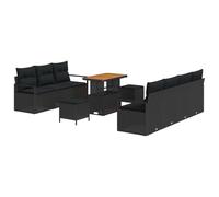 vidaXL Ensemble de canapé de jardin avec coussins 10 pcs noir poly rotin