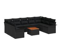 Vidaxl Ensemble De 10 Pièces De Sofa De Jardin Avec Coussins Noir Poly Rotin Acacia Noir