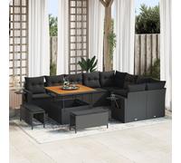 vidaXL Ensemble de 12 Pièces de Canapé de Jardin avec Oreillers Poly Rattan Noir Acacia, vidaXL Ensemble de 3 Pièces de Salle à Manger de Jardin avec Oreillers Poly Rattan Noir Acacia