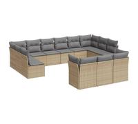 vidaXL Ensemble de 13 canapés de jardin avec coussins Beige Poly Rattan