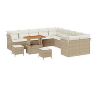 vidaXL Ensemble de 13 pièces de canapé de Jardin avec Coussins Beige Poly Rotin Acacia