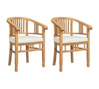 vidaXL Ensemble de 2 chaises de Jardin en Teck Massif, Marron et crème, Style Banane. Dimensions : 63 x 58 x 89 cm. Résistantes aux intempéries, avec accoudoirs ergonomiques, parfaites pour Un Look r