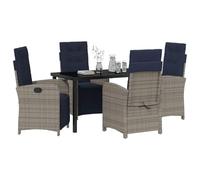 vidaXL Ensemble de 2 chaises de Jardin inclinables en Poly rotin Gris avec Repose-Pieds et Coussins Bleu Marine. C'est du mobilier de siège Super Confortable pour ta terrasse ou Ton Patio.