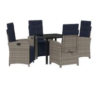 vidaXL Ensemble de 2 chaises de Jardin inclinables en rotin Gris, avec Repose-Pieds, Dossier réglable, et Coussins Bleu Marine. Parfait pour Rendre Ton extérieur Super Confortable, Que ce Soit sur la