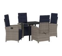 vidaXL Ensemble de 2 chaises de Jardin inclinables en rotin Gris, avec Repose-Pieds, Dossier réglable, et Coussins Bleu Marine. Parfait pour Rendre Ton extérieur Super Confortable, Que ce Soit sur la