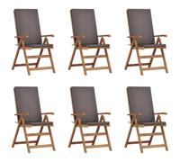 vidaXL Ensemble de 2 chaises de jardin inclinables Mobilier d'extérieur avec coussins Dossier ajustable Sièges durables et résistants aux intempéries pour jardins, patios et balcons en gris et naturel