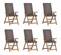 vidaXL Ensemble de 2 chaises de jardin inclinables Mobilier d'extérieur avec coussins Dossier ajustable Sièges durables et résistants aux intempéries pour jardins, patios et balcons en gris et naturel