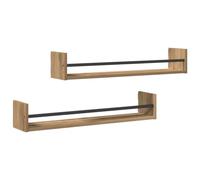 vidaXL Ensemble de 2 étagères murales en chêne Style Artisanal 80 x 16 x 14 cm, Rangement déco en Bois et métal pour Le Salon, Le Bureau et chez Vous, étagère Ouverte à Monter avec Un Look Rustique