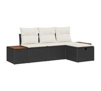 vidaXL Ensemble de 4 Pièces de Canapé de Jardin avec Coussins Noir en Rattan Poly