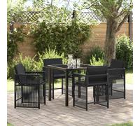 vidaXL Ensemble de 5 Pièces de Salle à Manger de Jardin avec Coussins en Noir et Rattan Poly