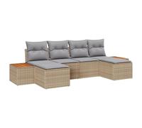 vidaXL Ensemble de 6 Pièces de Canapé de Jardin avec Coussins Beige Rattan Synthétique Acacia