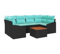 vidaXL Ensemble de 7 pièces de canapé de jardin avec coussins en polyrotin noir, grand mobilier modulaire d'extérieur pour patio, terrasse, assises, salon moderne, résistant aux intempéries, accent en