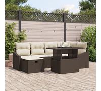 Vidaxl Ensemble De 7 Pièces De Canapé De Jardin Avec Coussins Marron En Poly Rattan Marron