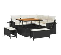 vidaXL Ensemble de 8 canapés de Jardin avec Coussins en rotin Noir