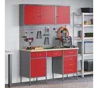 vidaXL Ensemble de 8 pièces de cabinet de travail et panneau perforé Rouge MDF et Métal