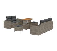 vidaXL Ensemble de 8 Pièces de Sofas de Jardin avec Coussins Gris Poly Rattan Acacia, vidaXL Ensemble de 3 Pièces de Salle à Manger de Jardin avec Coussins Gris Poly Rattan Acacia